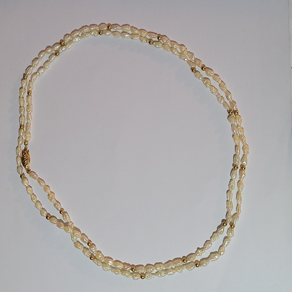 Necklace 34" of Beautiful 14th gold beads & freshwater pearls